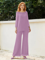 Pantsuit Perlé en Mousseline à Col en Scoop Longueur au Sol Glycine