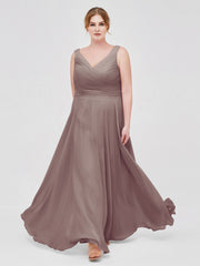 Col en V Mousseline Robe Longue avec Nœud Dusk Grande Taille