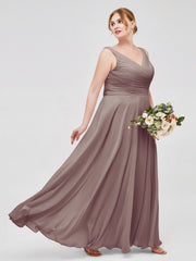 Col en V Mousseline Robe Longue avec Nœud Dusk