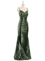 Bretelle Spaghetti Paillettes Robe avec Col en Cœur Olive Verte Grande Taille