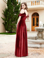 Robe de A-ligne en Velours à Col en V avec Fente Bordeaux Grande Taille