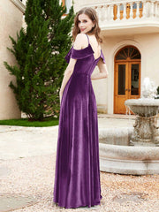 Robe de A-ligne en Velours à Col en V avec Fente Raisin Grande Taille