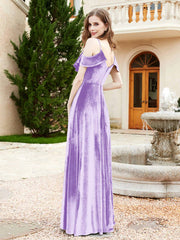 Robe de A-ligne en Velours à Col en V avec Fente Lilas Grande Taille