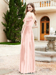 Robe de A-ligne en Velours à Col en V avec Fente Rose Perle Grande Taille