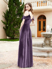 Robe de A-ligne en Velours à Col en V avec Fente Plum Grande Taille