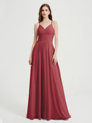 Spaghetti Bretelle Col En V Mousseline Robe Avec Poches Cannelle Rose