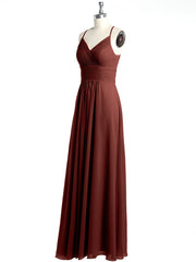 Spaghetti Bretelle Col En V Mousseline Robe Avec Poches terracotta Grande Taille