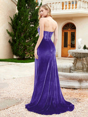 Robe Sirène en Velours Sans Bretelles avec Traîne Balayage Régence Grande Taille