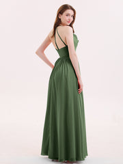 Col en V Pleine Longueur Mousseline Robe Demoiselle d'honneur Olive Verte Grande Taille