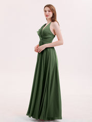 Col en V Pleine Longueur Mousseline Robe Demoiselle d'honneur Olive Verte Grande Taille