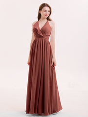 Col en V Pleine Longueur Mousseline Robe Demoiselle d'honneur terracotta