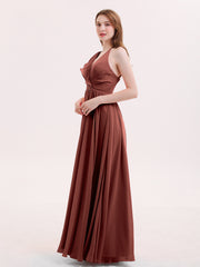 Col en V Pleine Longueur Mousseline Robe Demoiselle d'honneur terracotta Grande Taille
