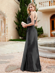 Robe en Velours à Bretelles Spaghetti avec Fente Noir Grande Taille