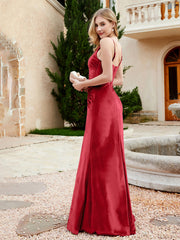 Robe en Velours à Bretelles Spaghetti avec Fente Bordeaux Grande Taille