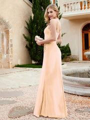 Robe en Velours à Bretelles Spaghetti avec Fente Champagne