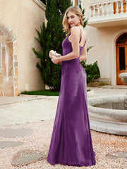 Robe en Velours à Bretelles Spaghetti avec Fente Raisin Grande Taille