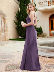Robe en Velours à Bretelles Spaghetti avec Fente Plum Grande Taille