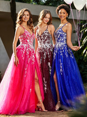 Robe de A-ligne en Tulle à Lacet et Col en V Bordeaux