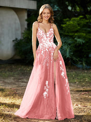 Robe de A-ligne en Tulle à Lacet et Col en V Flamant Grande Taille