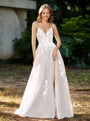Robe de A-ligne en Tulle à Lacet et Col en V Ivoire