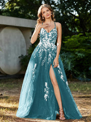 Robe de A-ligne en Tulle à Lacet et Col en V Jade Grande Taille