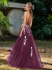 Robe de A-ligne en Tulle à Lacet et Col en V Mûre Grande Taille