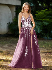 Robe de A-ligne en Tulle à Lacet et Col en V Mûre