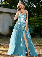 Robe de A-ligne en Tulle à Lacet et Col en V Piscine
