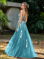 Robe de A-ligne en Tulle à Lacet et Col en V Piscine