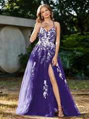 Robe de A-ligne en Tulle à Lacet et Col en V Régence