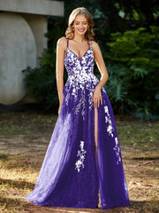Robe de A-ligne en Tulle à Lacet et Col en V Régence