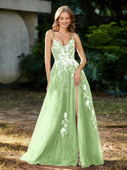 Robe de A-ligne en Tulle à Lacet et Col en V Sauge