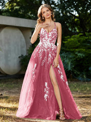 Robe de A-ligne en Tulle à Lacet et Col en V Pastèque
