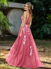 Robe de A-ligne en Tulle à Lacet et Col en V Pastèque
