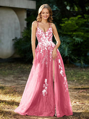 Robe de A-ligne en Tulle à Lacet et Col en V Pastèque