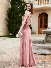 Robe Fourreau en Velours à Une Épaule et Bretelles Spaghetti Rose Poudré Grande Taille