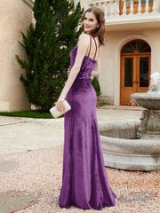 Robe Fourreau en Velours à Une Épaule et Bretelles Spaghetti Raisin Grande Taille