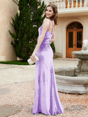 Robe Fourreau en Velours à Une Épaule et Bretelles Spaghetti Lilas Grande Taille