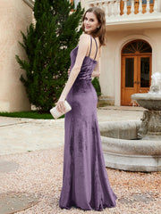 Robe Fourreau en Velours à Une Épaule et Bretelles Spaghetti Plum Grande Taille