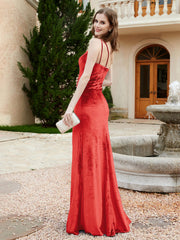 Robe Fourreau en Velours à Une Épaule et Bretelles Spaghetti Rouge Grande Taille