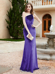 Robe Fourreau en Velours à Une Épaule et Bretelles Spaghetti Régence