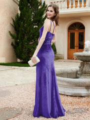 Robe Fourreau en Velours à Une Épaule et Bretelles Spaghetti Régence