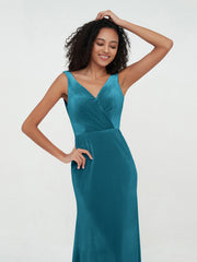 Robes Sirène Maxi en Velours avec Décolleté en V Bleu Encre Grande Taille