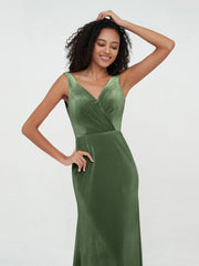 Robes Sirène Maxi en Velours avec Décolleté en V Olive Verte Grande Taille