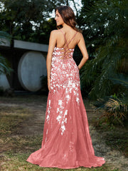 Robe Sirène en Tulle à Lacet et Col en V Flamant Grande Taille