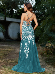 Robe Sirène en Tulle à Lacet et Col en V Jade Grande Taille