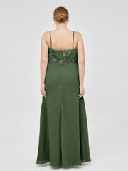 Dentelle Et Mousseline Robes Longues Avec Spaghetti Bretelles Olive Verte Grande Taille