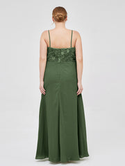 Dentelle Et Mousseline Robes Longues Avec Spaghetti Bretelles Olive Verte