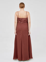 Dentelle Et Mousseline Robes Longues Avec Spaghetti Bretelles terracotta Grande Taille