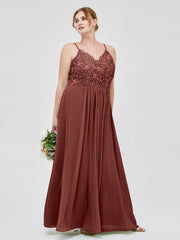 Dentelle Et Mousseline Robes Longues Avec Spaghetti Bretelles terracotta Grande Taille